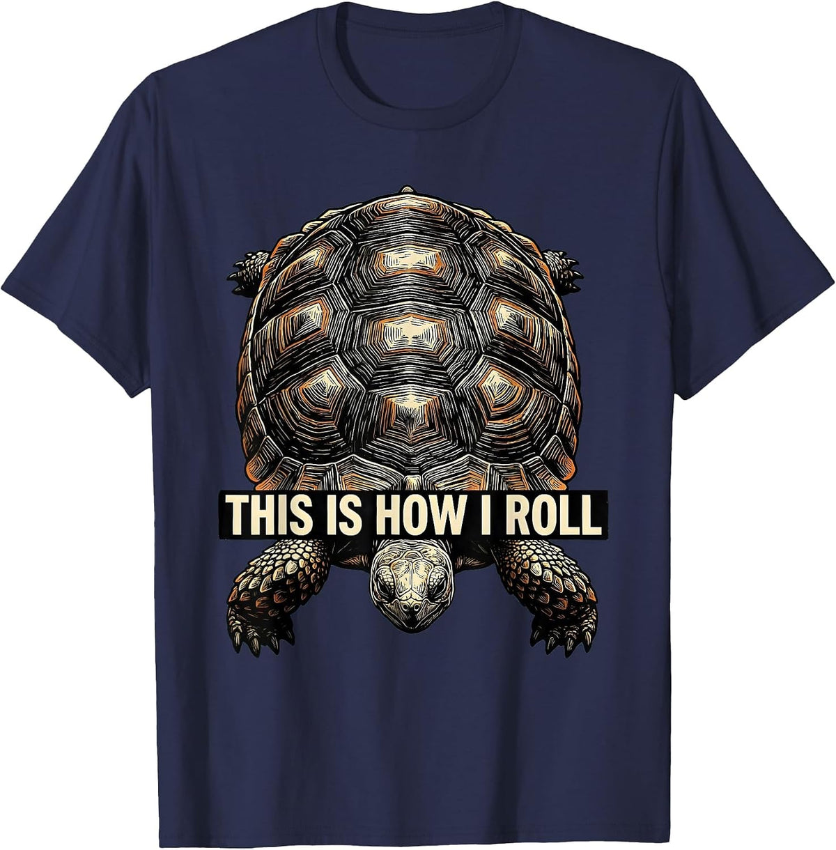 Men's This Is How I Roll Linocut Tortoise Shell Turtle Lover Humor T-Shirt - Navy Blue