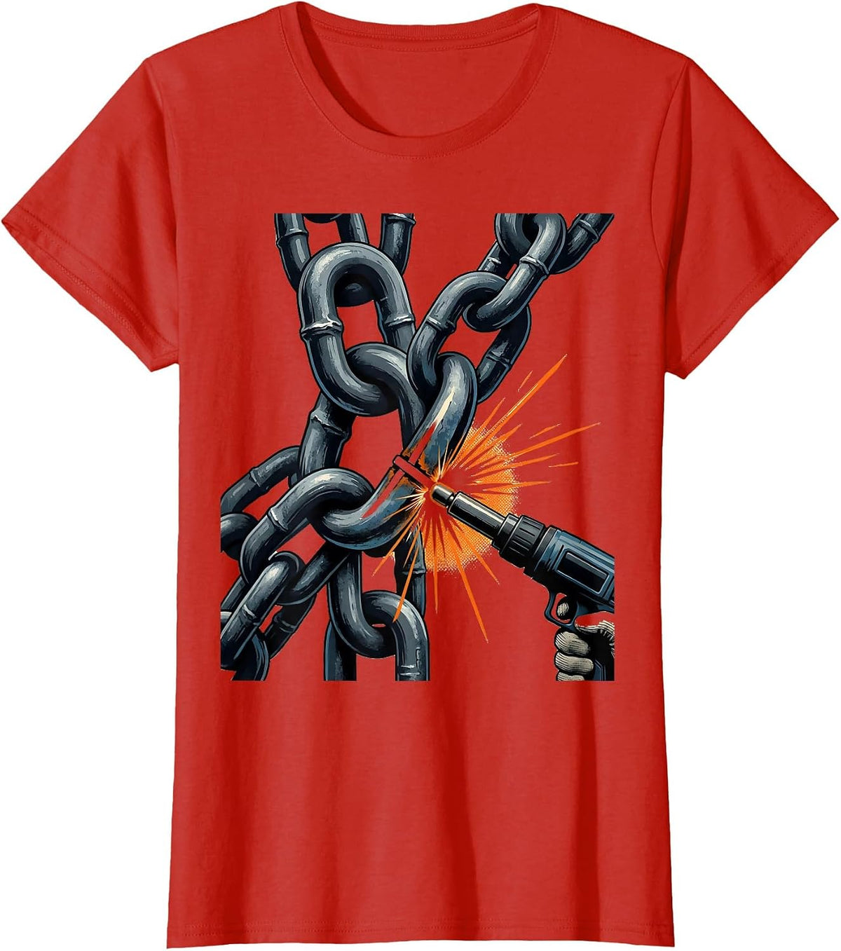 Women's Heavy Steel Chain Welding Repair Humor Metal Worker Gift T-Shirt - Red