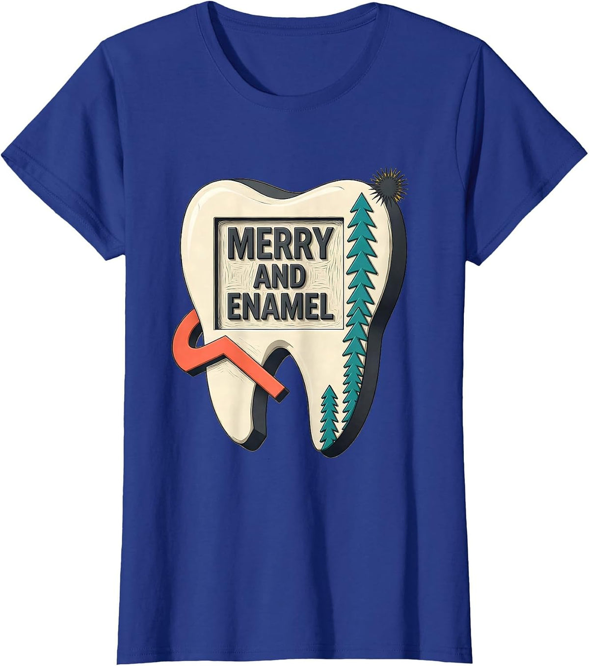 Women's Merry and Enamel Midcentury Modern Dental Christmas Dentist T-Shirt - Royal Blue