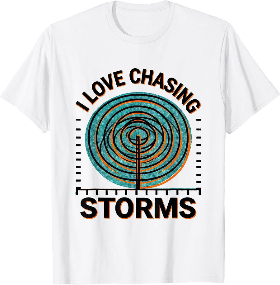 Men's I Love Chasing Storms Risograph Storm Chaser Meteorology T-Shirt - White