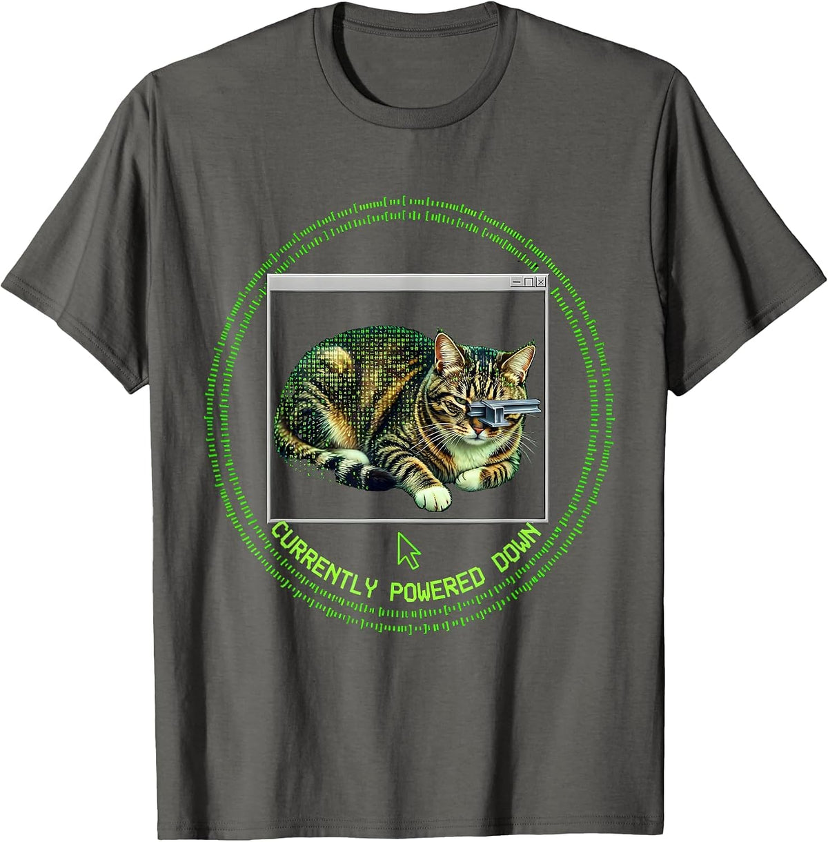 Currently Powered Down Funny Cat Meme Internet Humor T-Shirt - Asphalt Grey