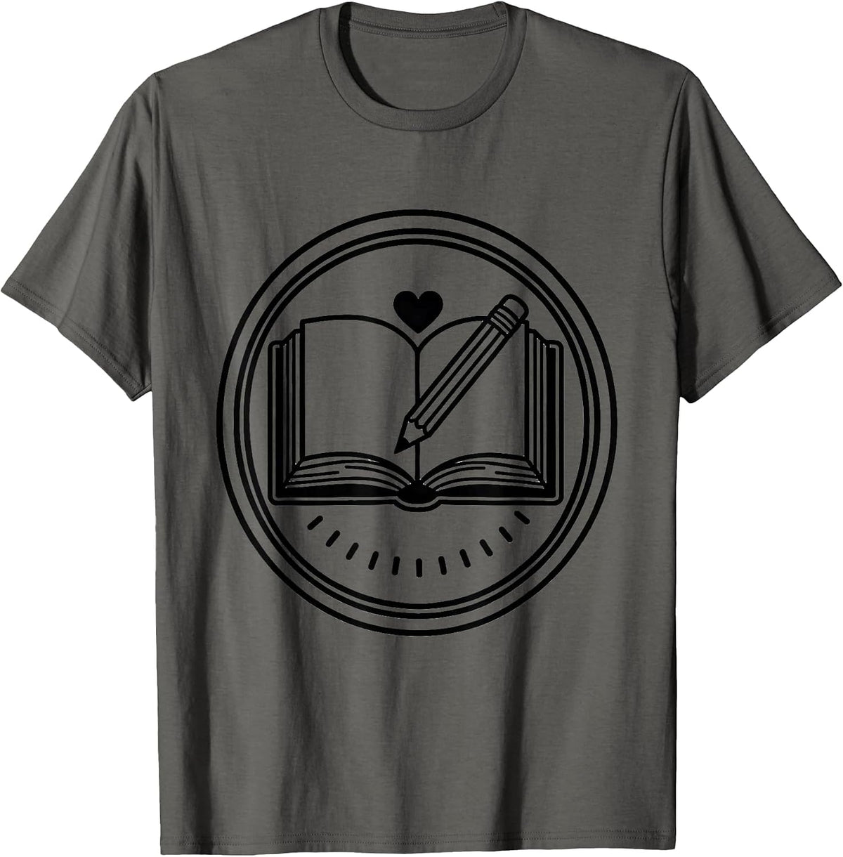 Men's Book Badge Line Art Teacher Appreciation Gift T-Shirt - Asphalt Grey
