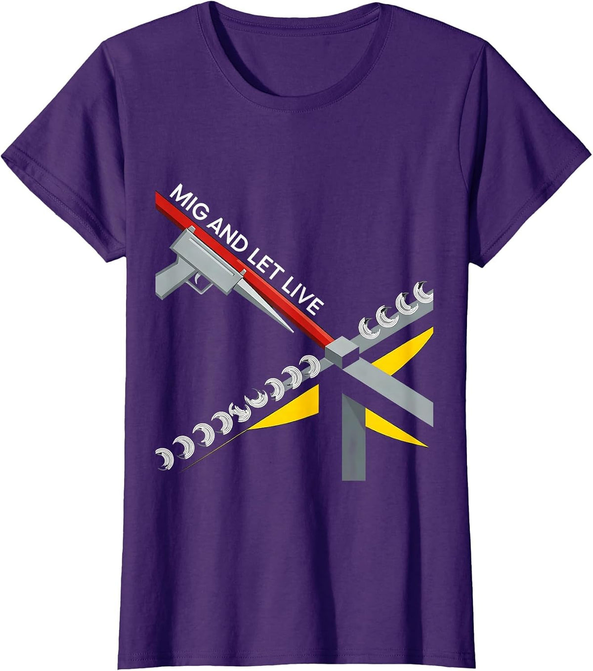 Women's MIG And Let Live Bauhaus Modernist Welder Humor Trade Pride T-Shirt - Purple