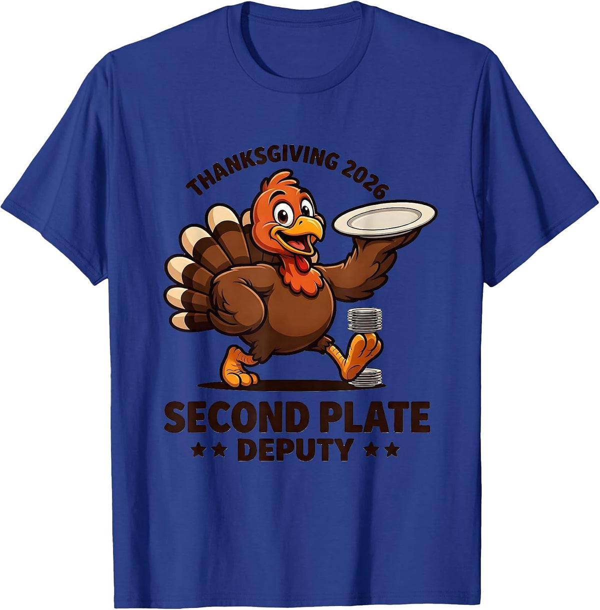 Thanksgiving 2026 Second Plate Deputy Family Crew Turkey T-Shirt - Royal Blue