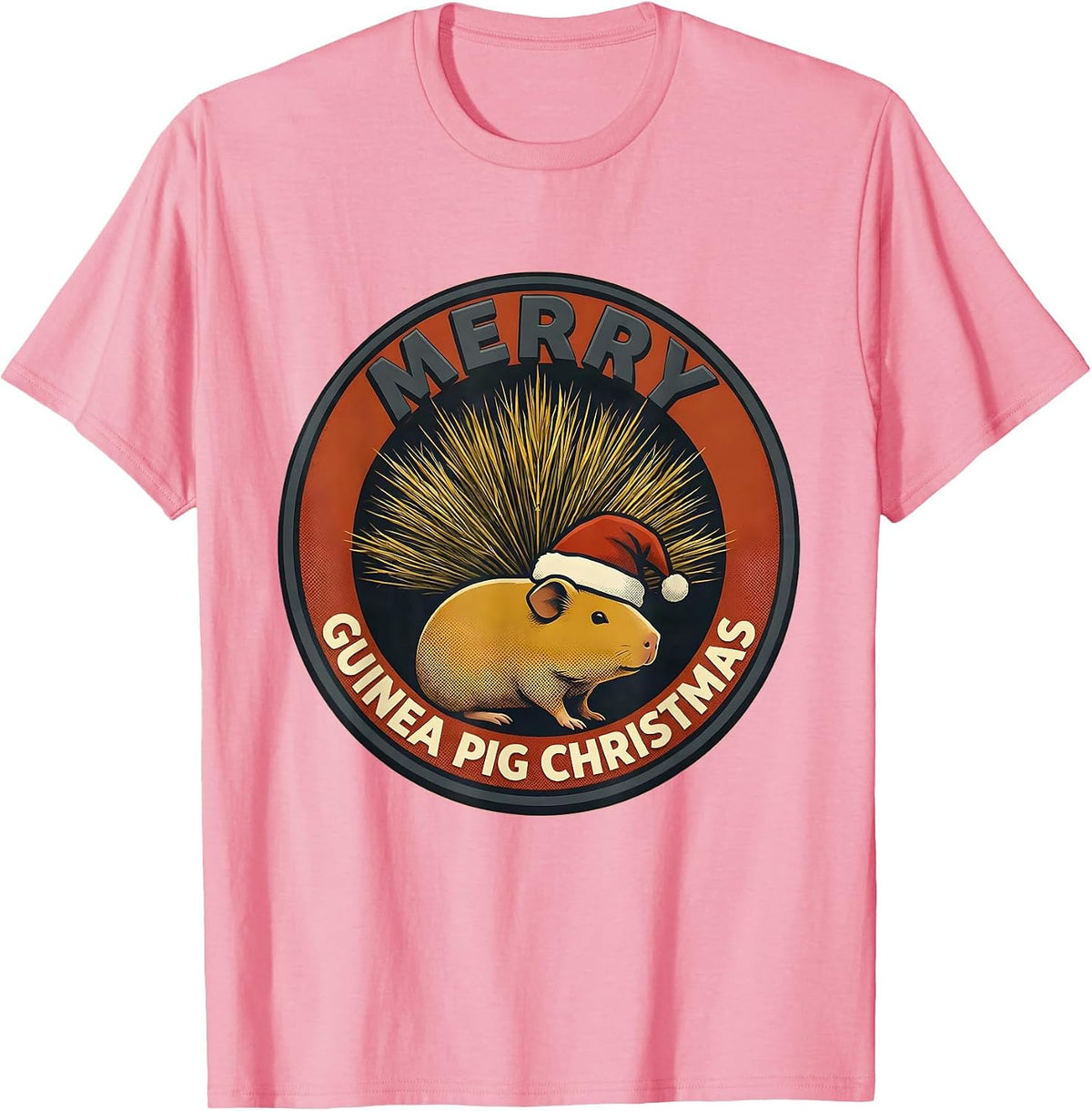 Men's Merry Guinea Pig Christmas Midcentury Modern Pet Lover Humor T-Shirt - Pink