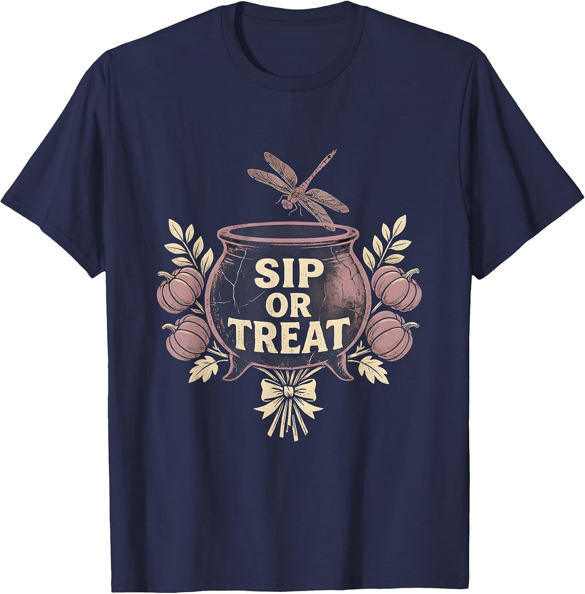 Sip Or Treat Halloween Coffee Lover Design T-Shirt - Navy Blue