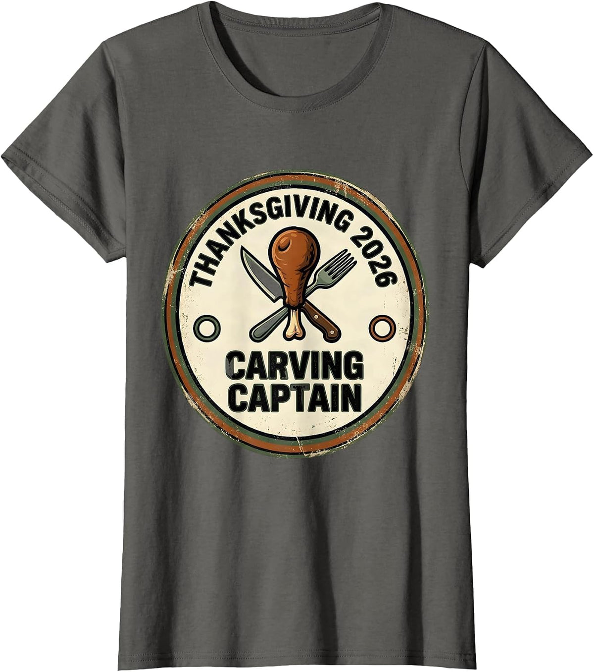 Women's Thanksgiving 2026 Carving Captain Vintage Family Crew T-Shirt - Asphalt Grey