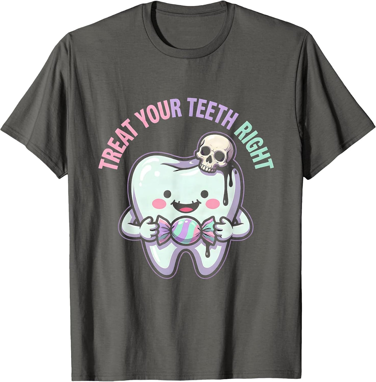 Treat Your Teeth Right Dental Halloween Design T-Shirt - Asphalt Grey