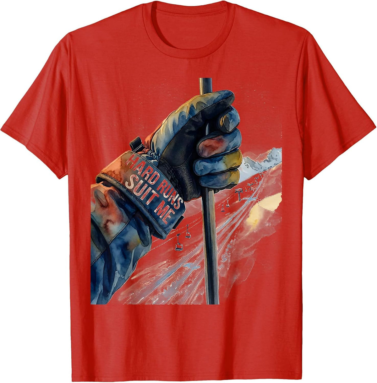 Men's Hard Runs Suit Me Funny Ski Snowboard Winter Sports Humor T-Shirt - Red