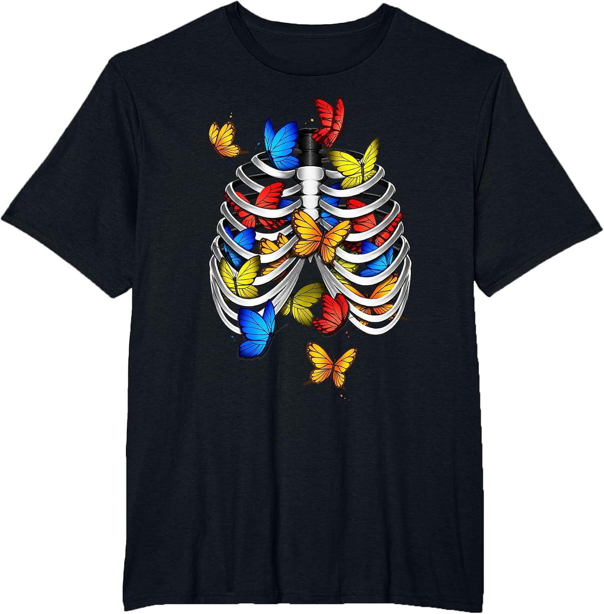 Butterflies in My Stomach Rib Cage X-Ray Anatomy Butterfly T-Shirt - Black