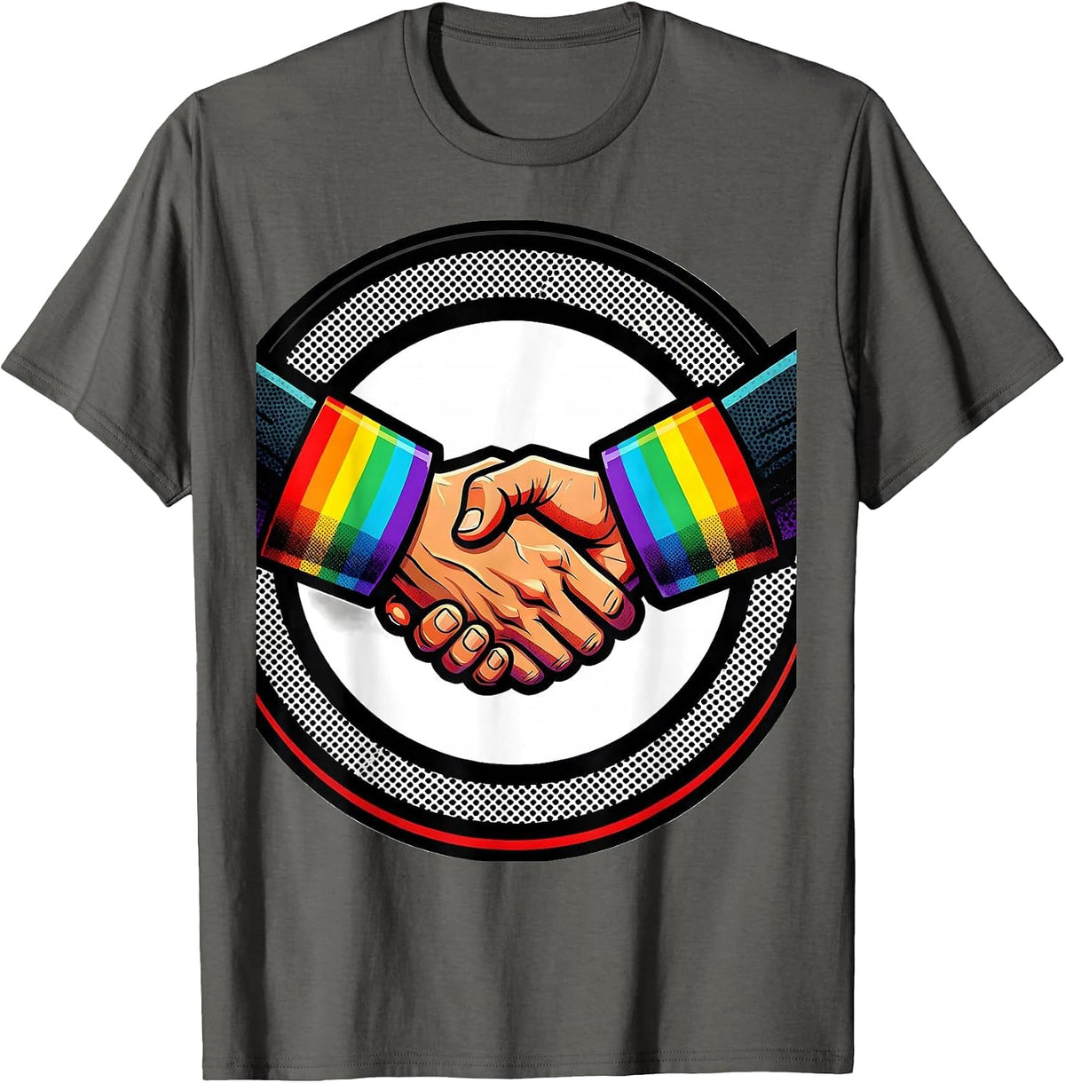 Men's Rainbow Pride Clasped Hands Unity Design T-Shirt - Asphalt Grey
