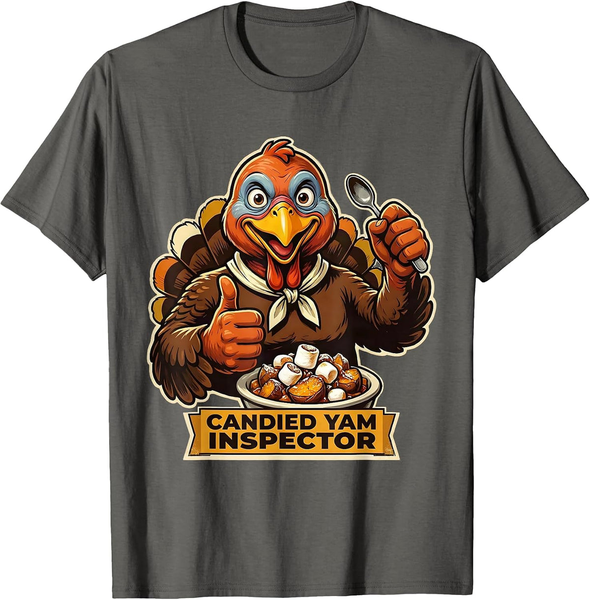 Candied Yam Inspector Retro Thanksgiving Turkey Humor Family T-Shirt - Asphalt Grey