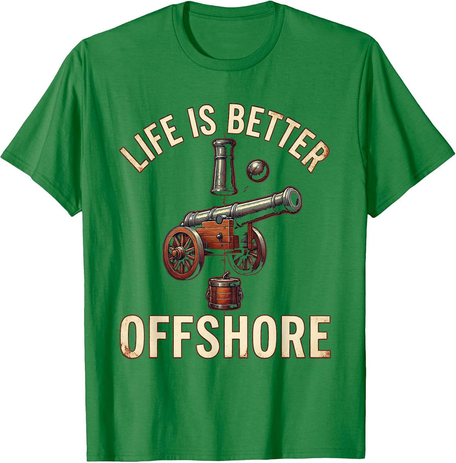 Men's Life Is Better Offshore Pirate Graphic Design T-Shirt - Kelly Green