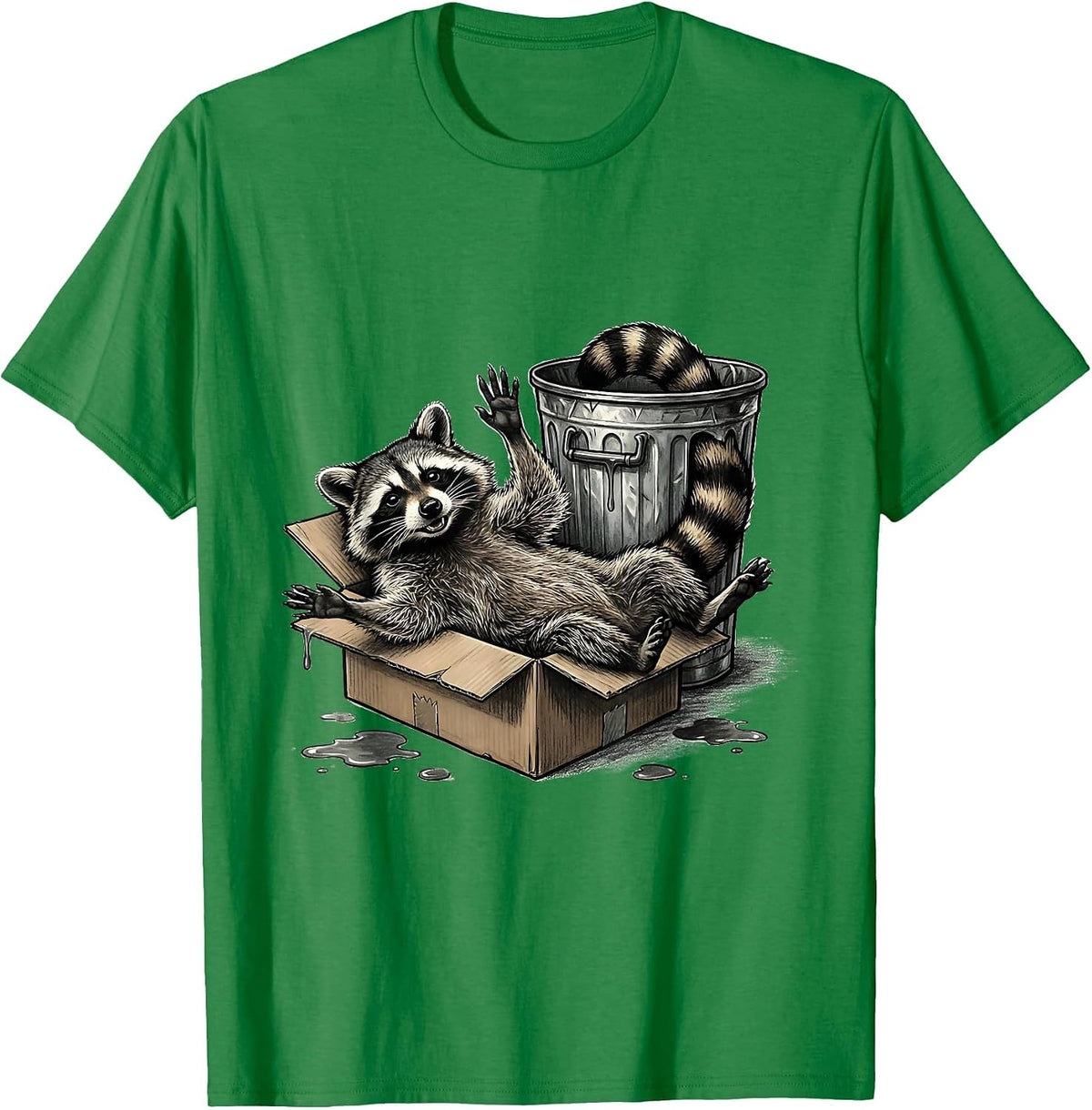 Men's Drunk Raccoon Trashed Panda Funny Animal Humor T-Shirt - Kelly Green