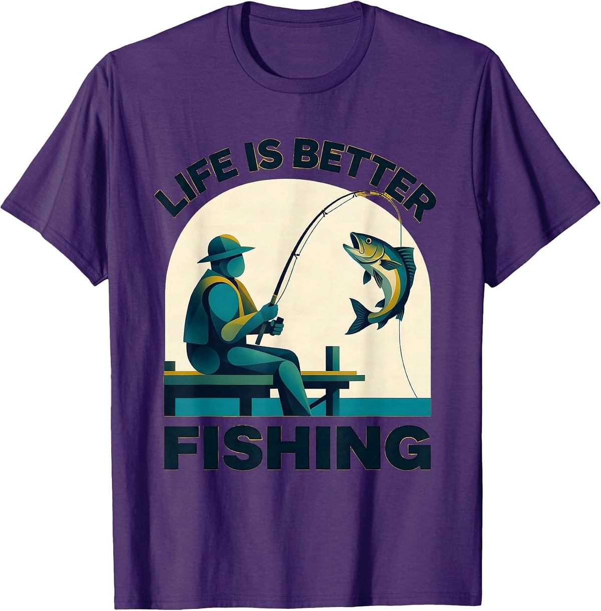 Life Is Better Fishing Graphic Design T-Shirt - Purple