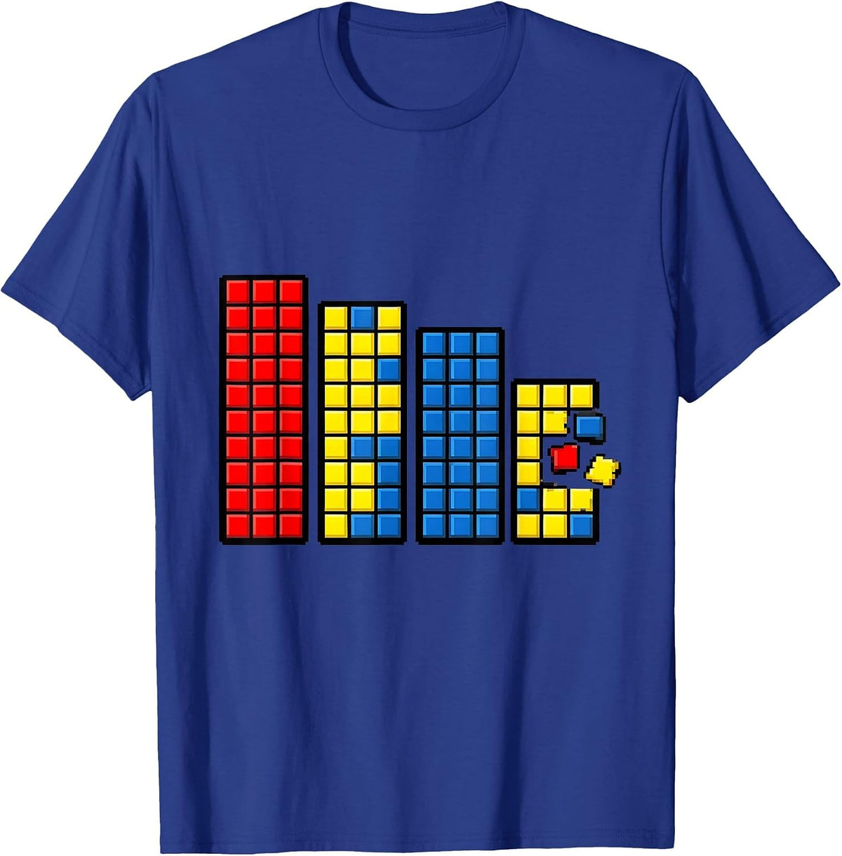 Men's Pixel Art Cube Panel Puzzle Speed Cubing Math Nerd T-Shirt - Royal Blue
