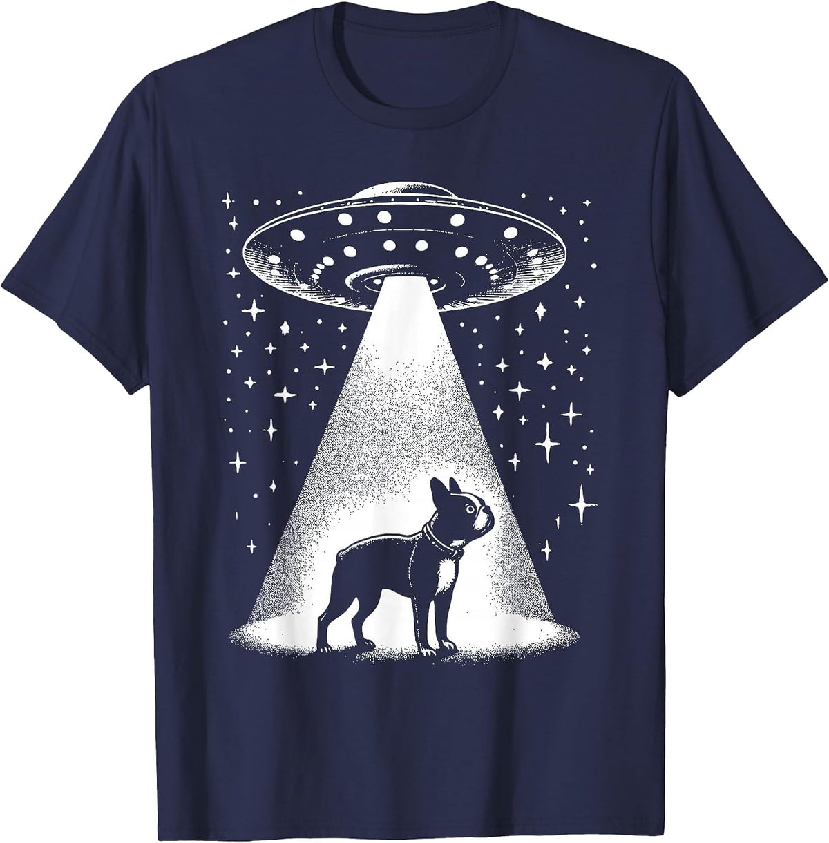 Boston Terrier Mom Dad Dog - Funny Alien UFO T-Shirt - Navy Blue