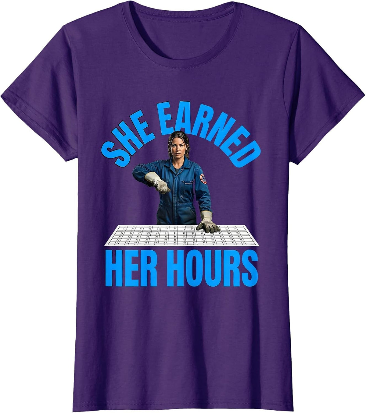 Women's She Earned Her Hours Union Strong Labor Day Worker Pride T-Shirt - Purple
