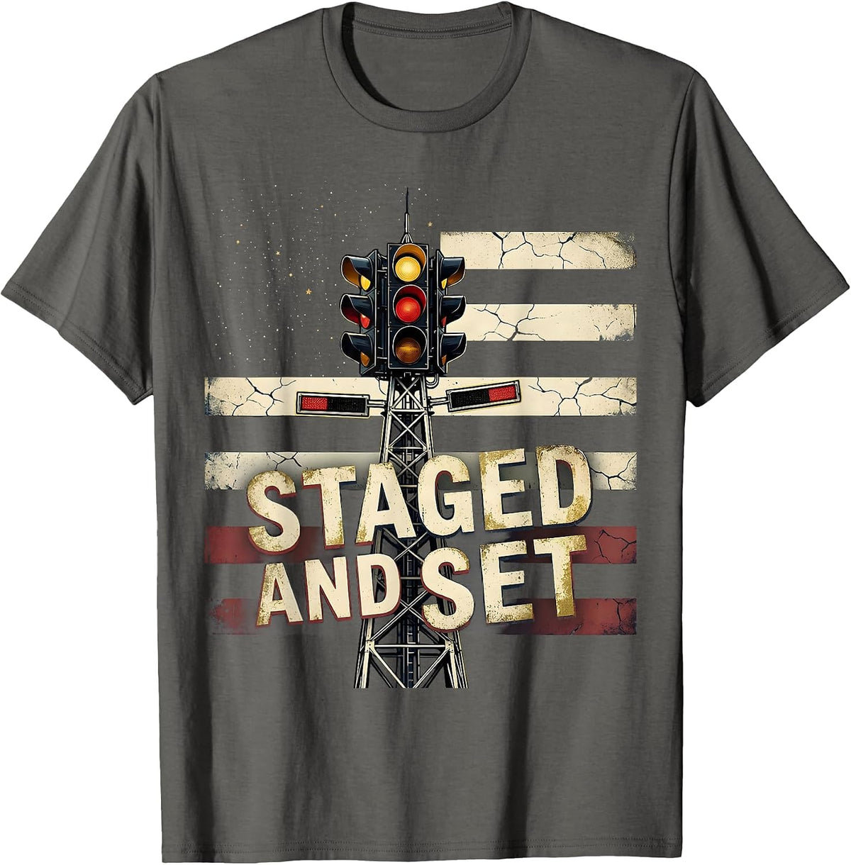 Men's Staged And Set Vintage Patriotic RC Car Drag Racing Hobbyist T-Shirt - Asphalt Grey