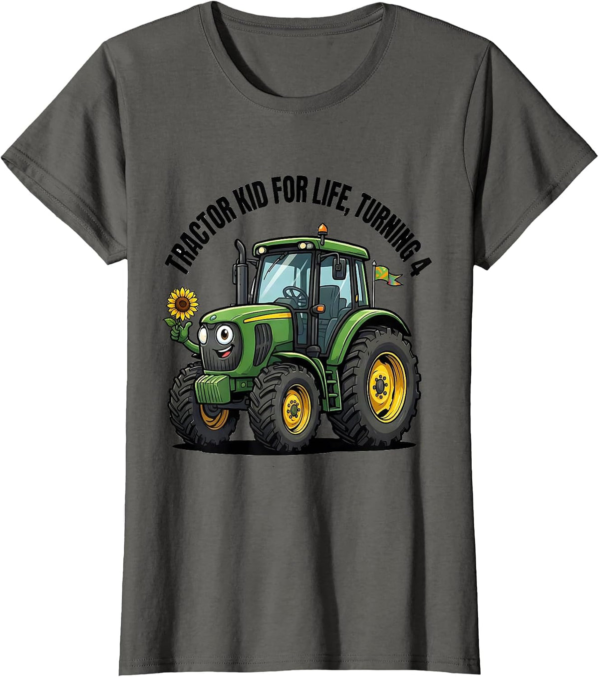Women's Tractor Kid For Life Turning 4 Cartoon Toddler Birthday T-Shirt - Asphalt Grey