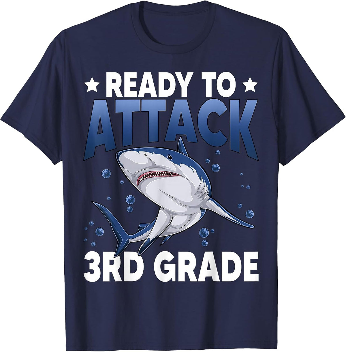 Ready to Attack 3rd Grade Shark Third Grade Teacher T-Shirt Tee for Students - Navy Blue