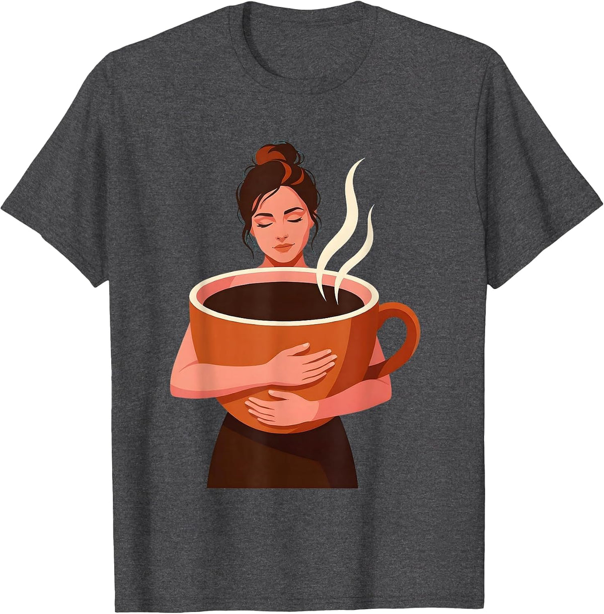 Coffee Lover Oversized Cup Illustration T-Shirt - Dark Heather Grey