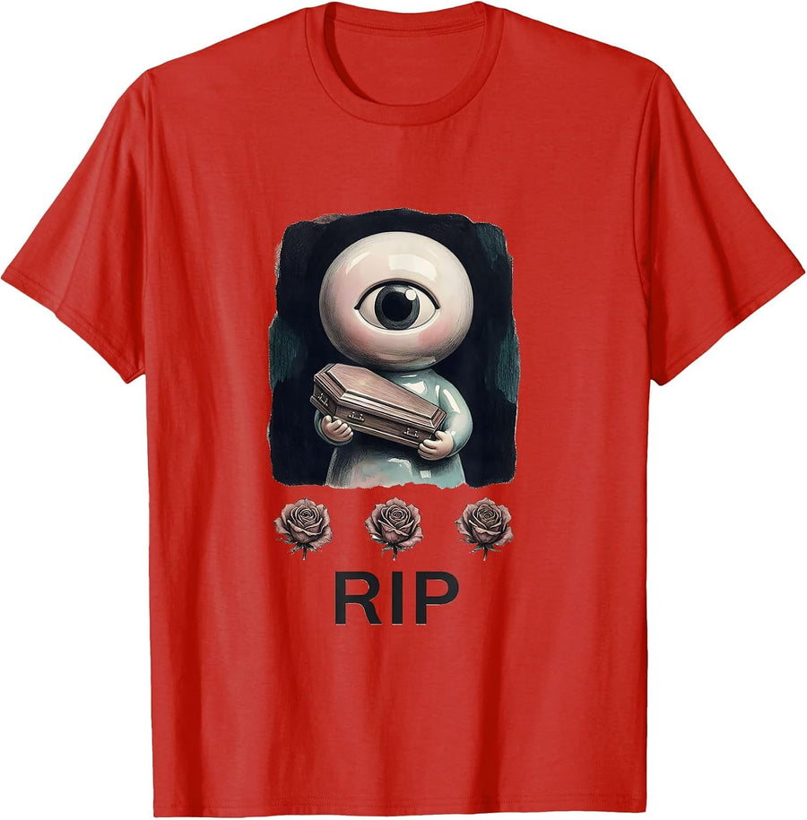 Men's RIP Storybook Pastel Goth Kawaii Anime Horror Aesthetic T-Shirt - Red