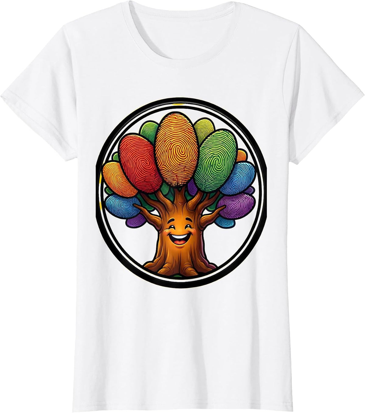 Kindergarten Teacher Fingerprint Rainbow Tree T-Shirt - White