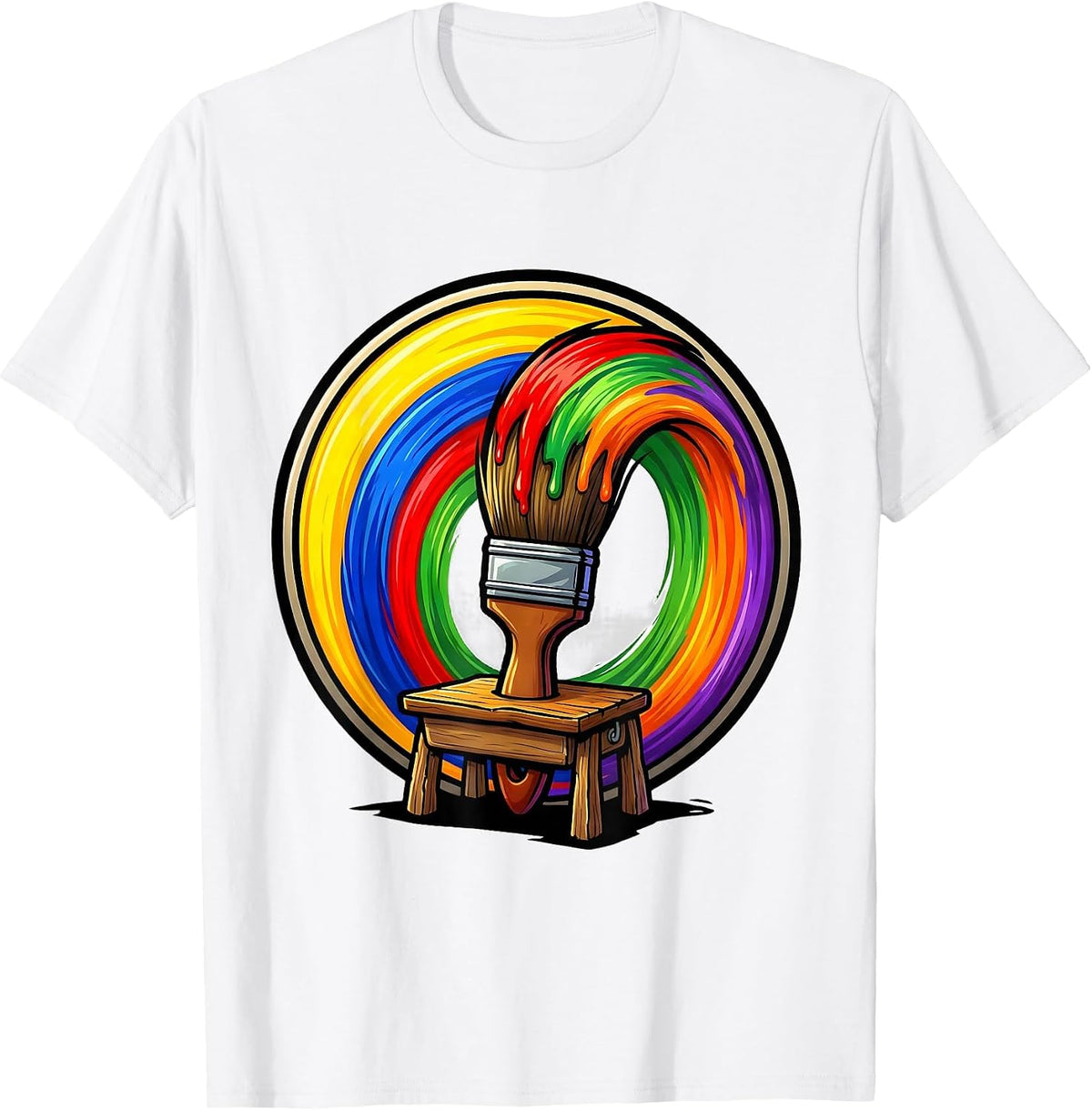 Men's PreK Teacher Paintbrush Rainbow Classroom Art T-Shirt - White