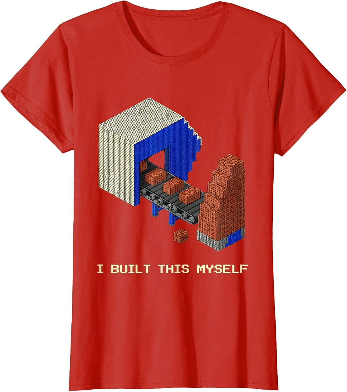 I Built This Myself Pixel Art Master Builder Brick Birthday T-Shirt - Red