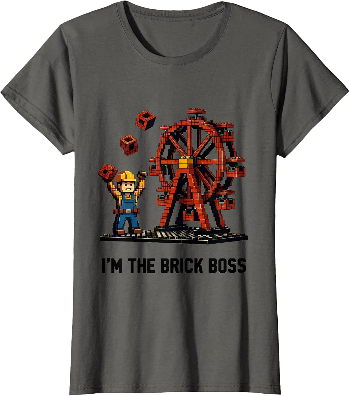 Women's I'm The Brick Boss Pixel Art Master Builder Birthday Humor T-Shirt - Asphalt Grey