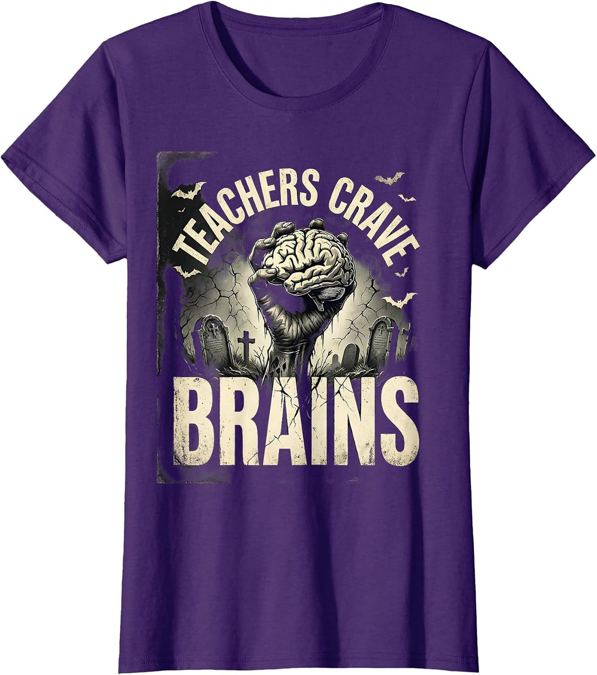 Women's Teachers Crave Brains Funny Zombie Teacher Halloween Costume T-Shirt - Purple