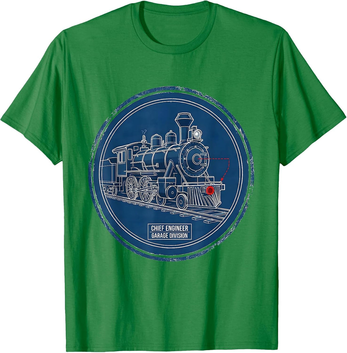 Men's Chief Engineer Garage Division Vintage Steam Train T-Shirt - Kelly Green