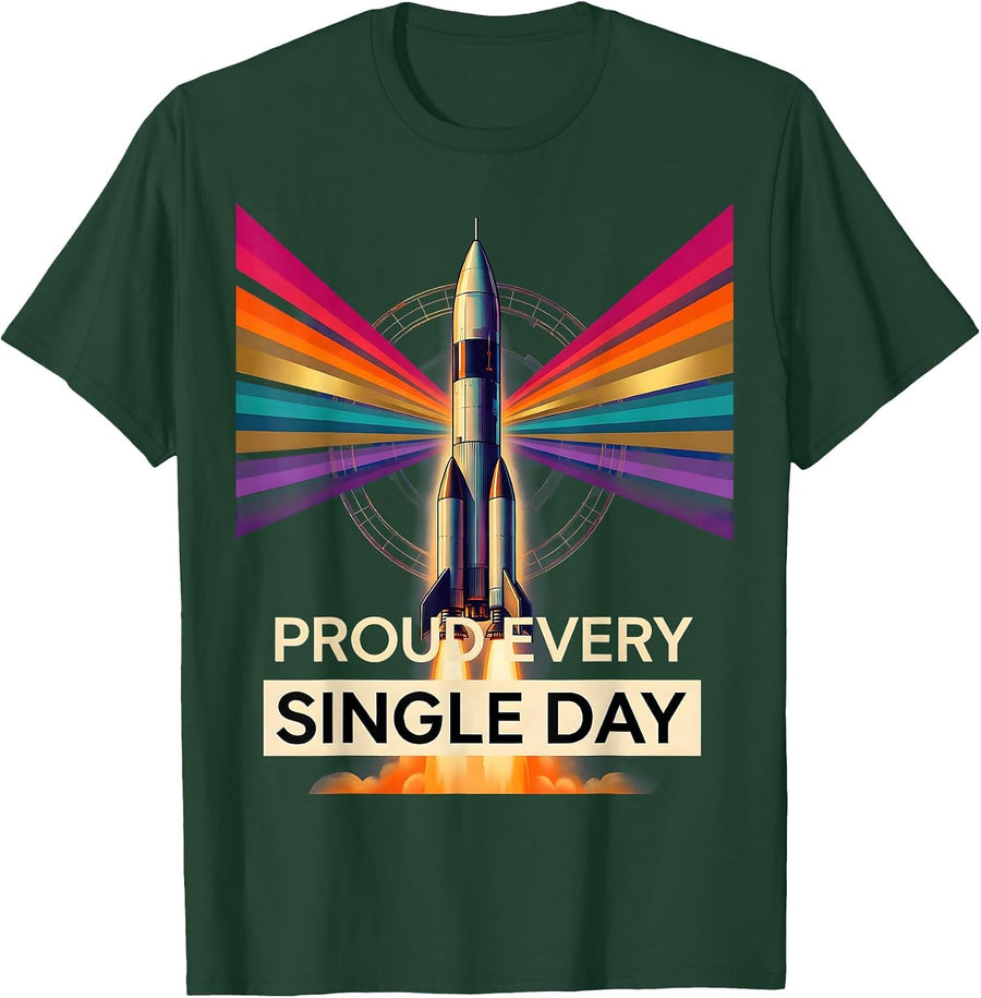 Men's Pride Flag Proud Every Single Day Design T-Shirt - Dark Green