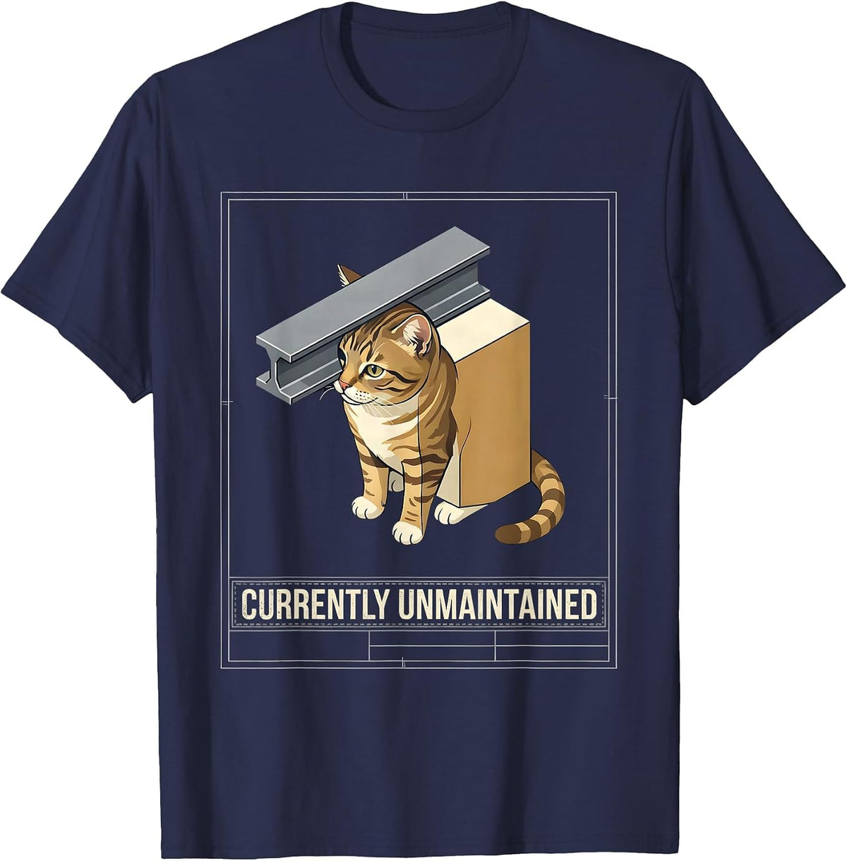 Men's Currently Unmaintained Funny Cat Meme Cat Lover Humor T-Shirt - Navy Blue