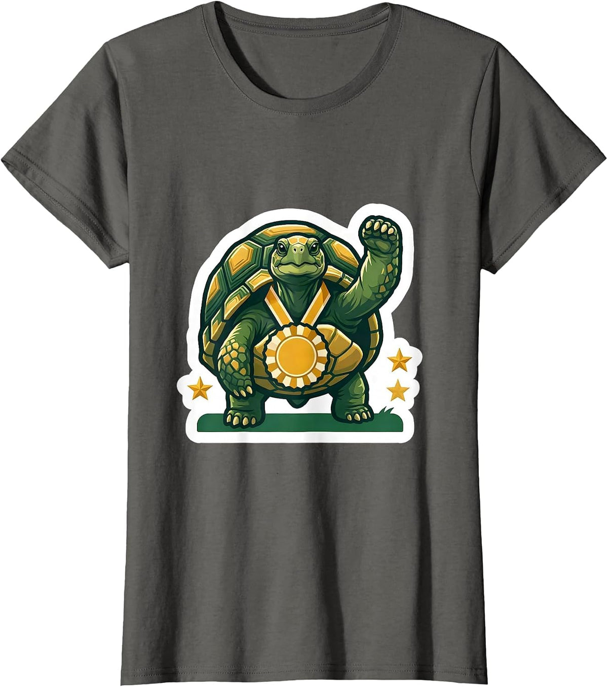 Women's Compact Die-Cut Tortoise Sticker Funny Animal Lover Humor T-Shirt - Asphalt Grey