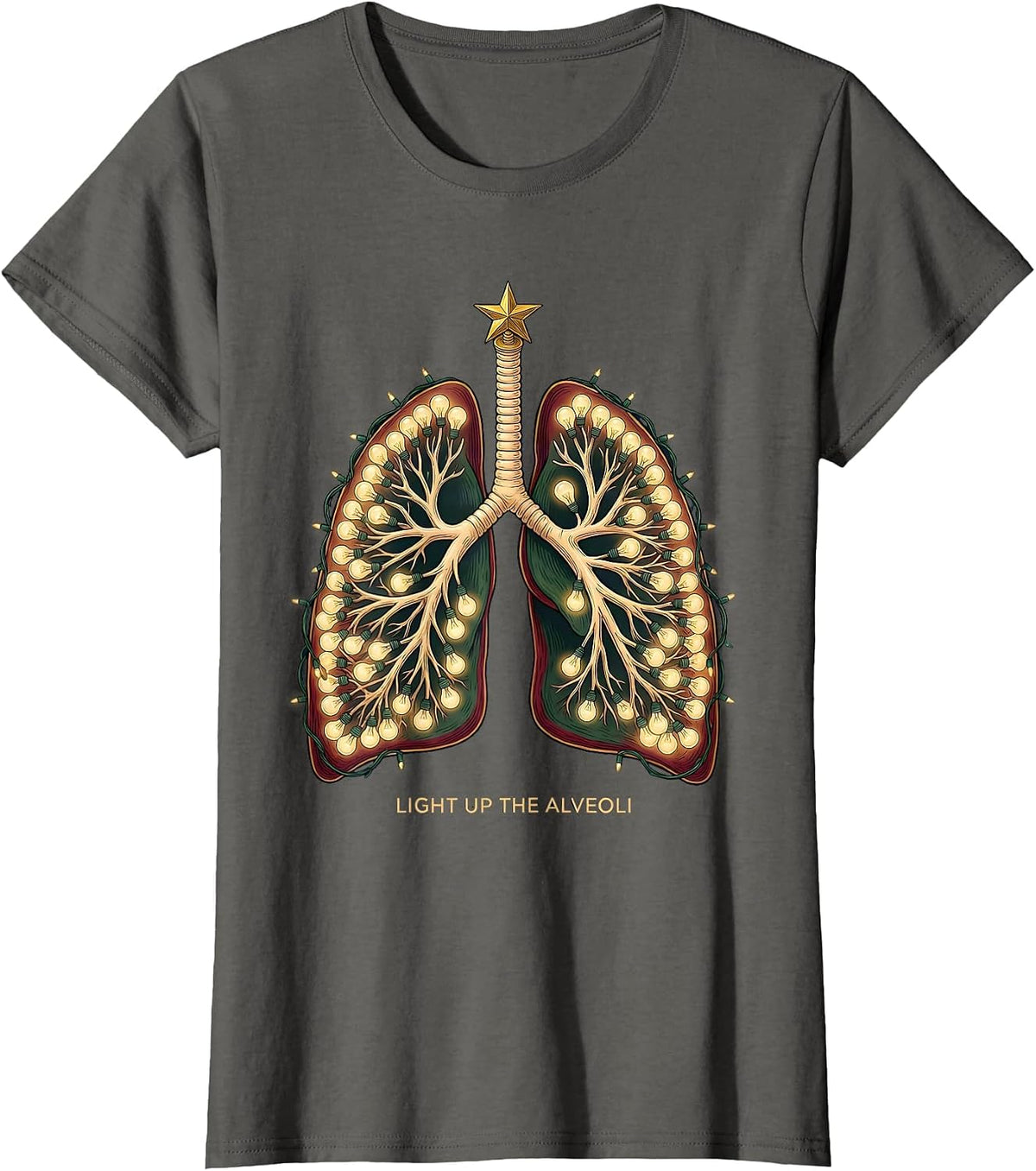 Women's Light Up The Alveoli Funny Respiratory Therapist Christmas T-Shirt - Asphalt Grey