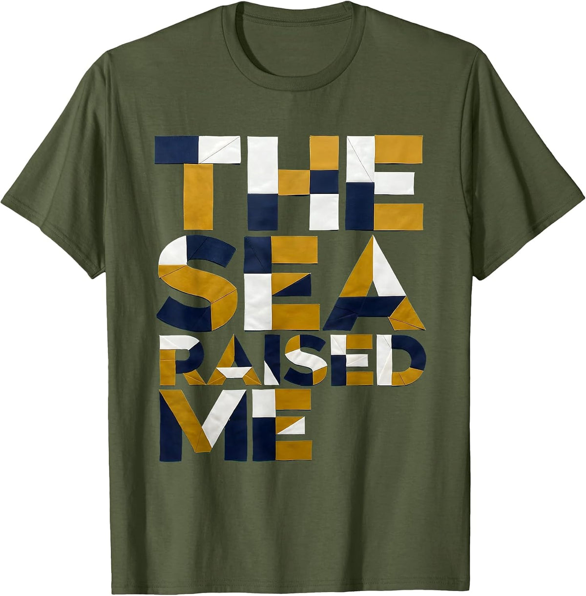 Men's The Sea Raised Me Pirate Ocean Design T-Shirt - Olive Green