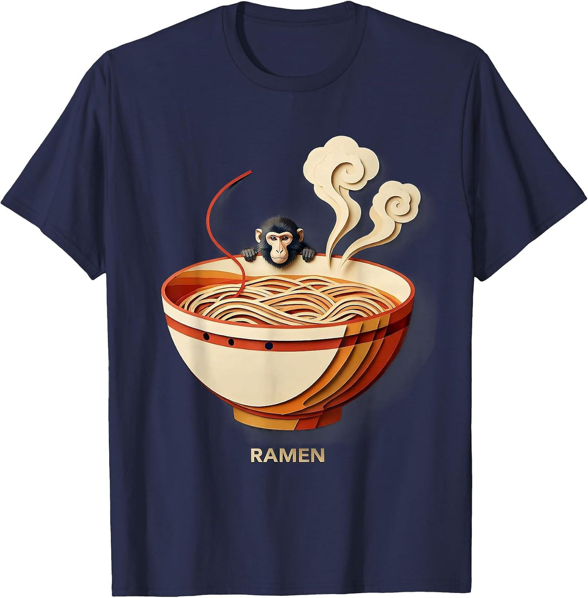 Men's Ramen Cute Japanese Macaque Kawaii Anime Animal Food Lover T-Shirt - Navy Blue