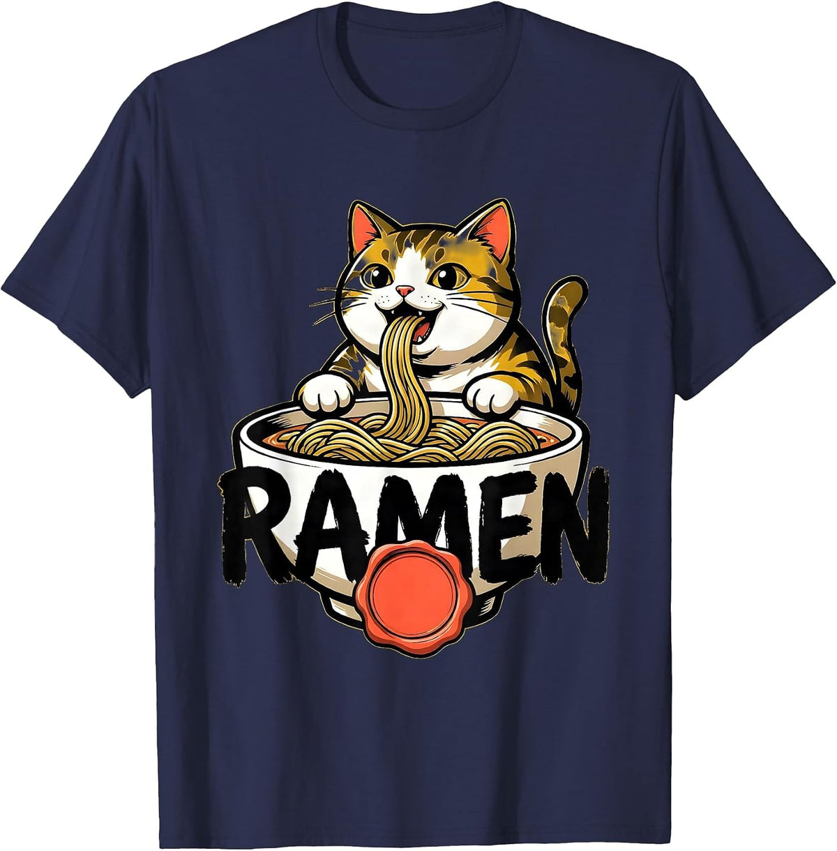 RAMEN Bold Kawaii Anime Cat Ramen Lover Gift T-Shirt - Navy Blue