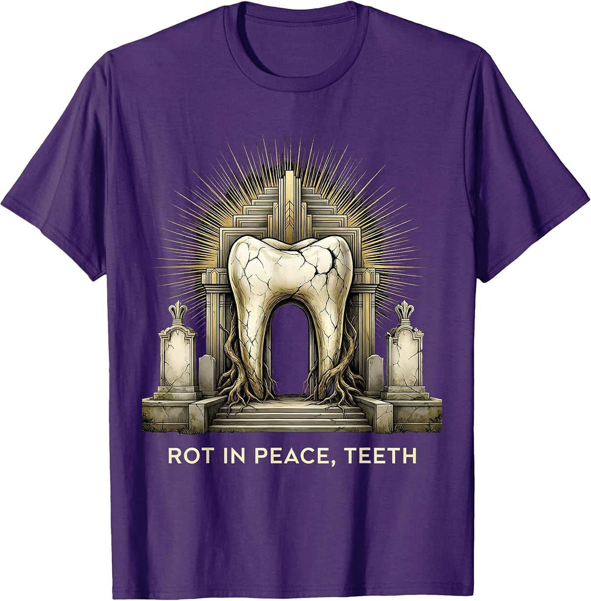 Men's Rot In Peace Teeth Halloween Dental Design T-Shirt - Purple