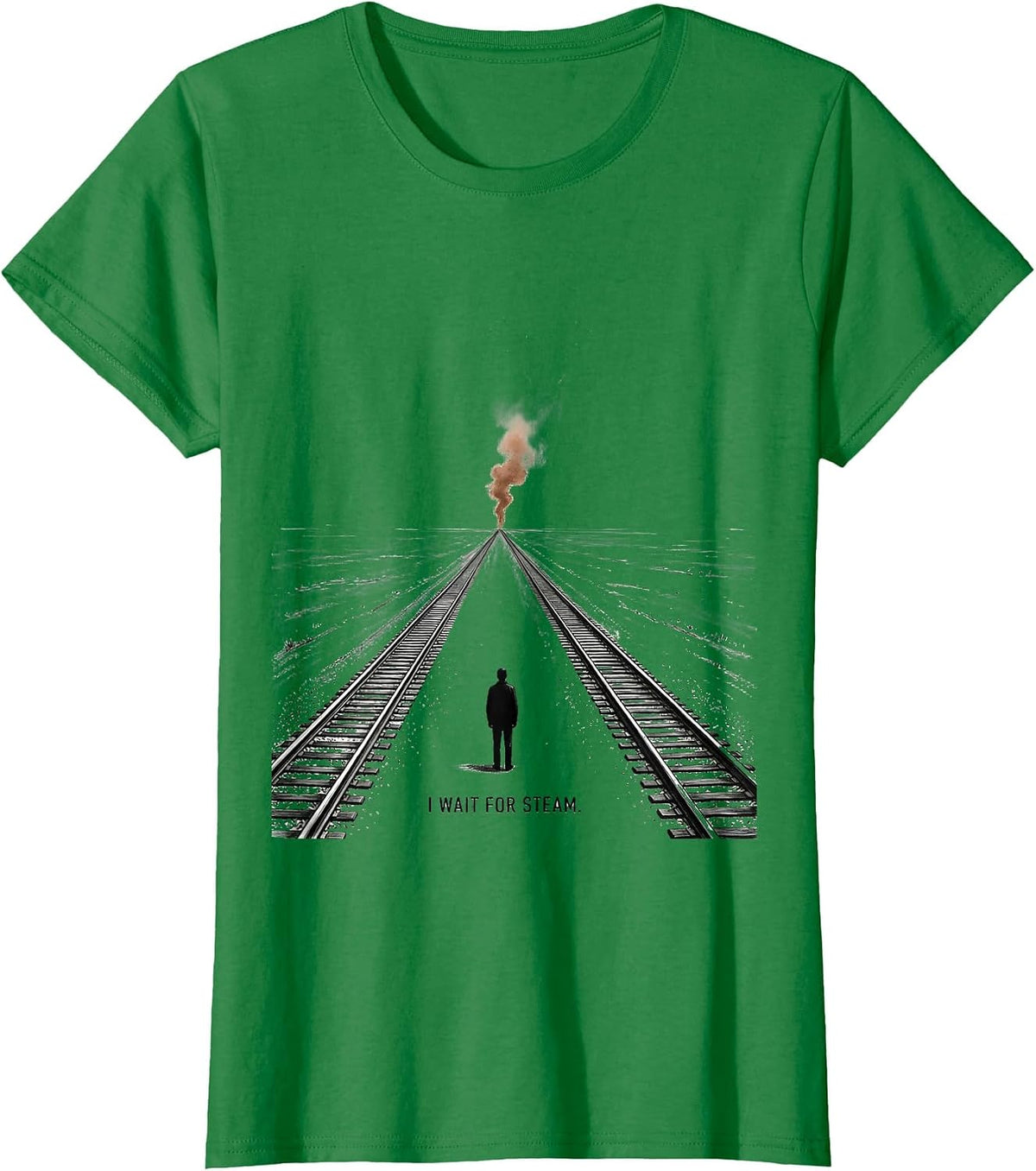 I Wait For Steam Vintage Steam Locomotive Train Enthusiast T-Shirt - Kelly Green
