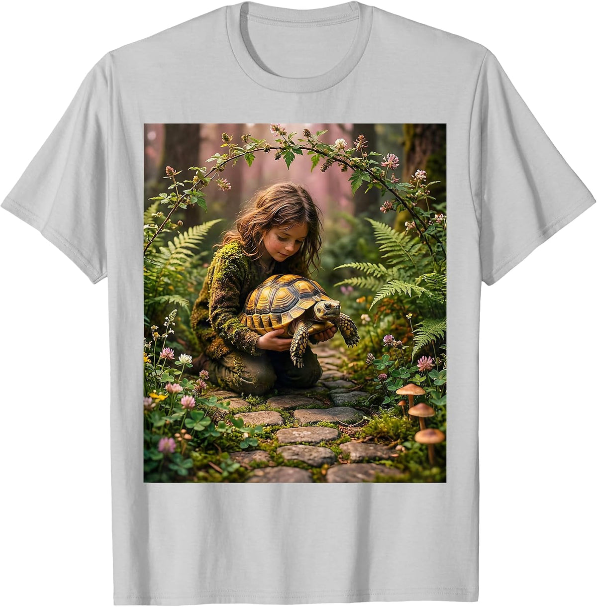 Men's Kindness in Action Tortoise Crossing Helper Tee T-Shirt - Silver Grey