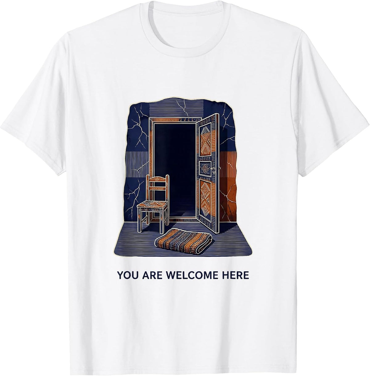 Men's You Are Welcome Here Batik Wax Resist Mental Health T-Shirt - White