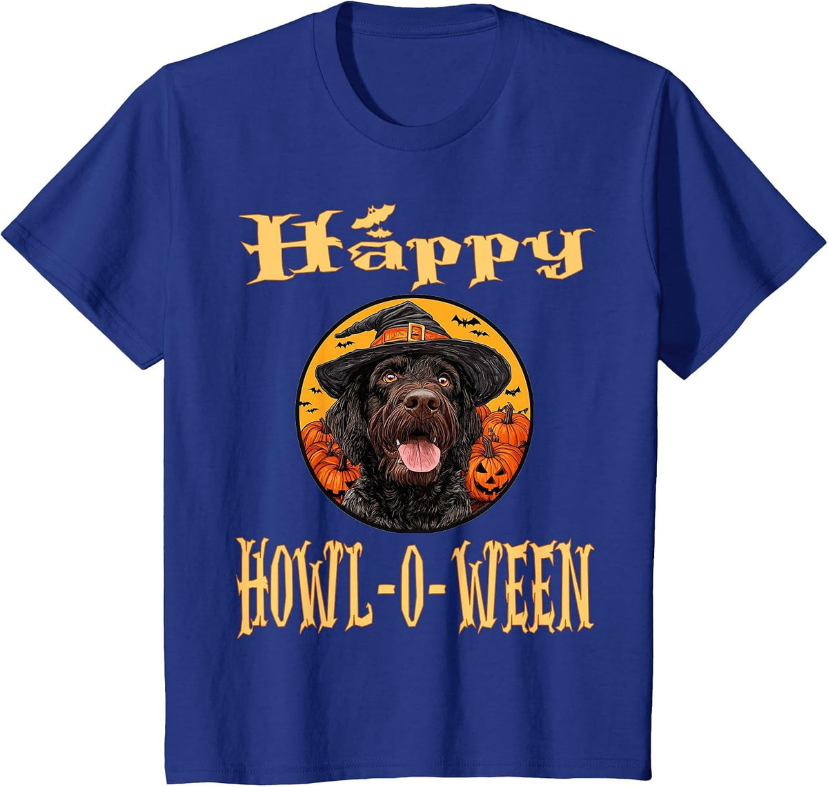 German Wirehaired Pointer Dog Whitch Hat Halloween Pumpkin T-Shirt - Royal Blue