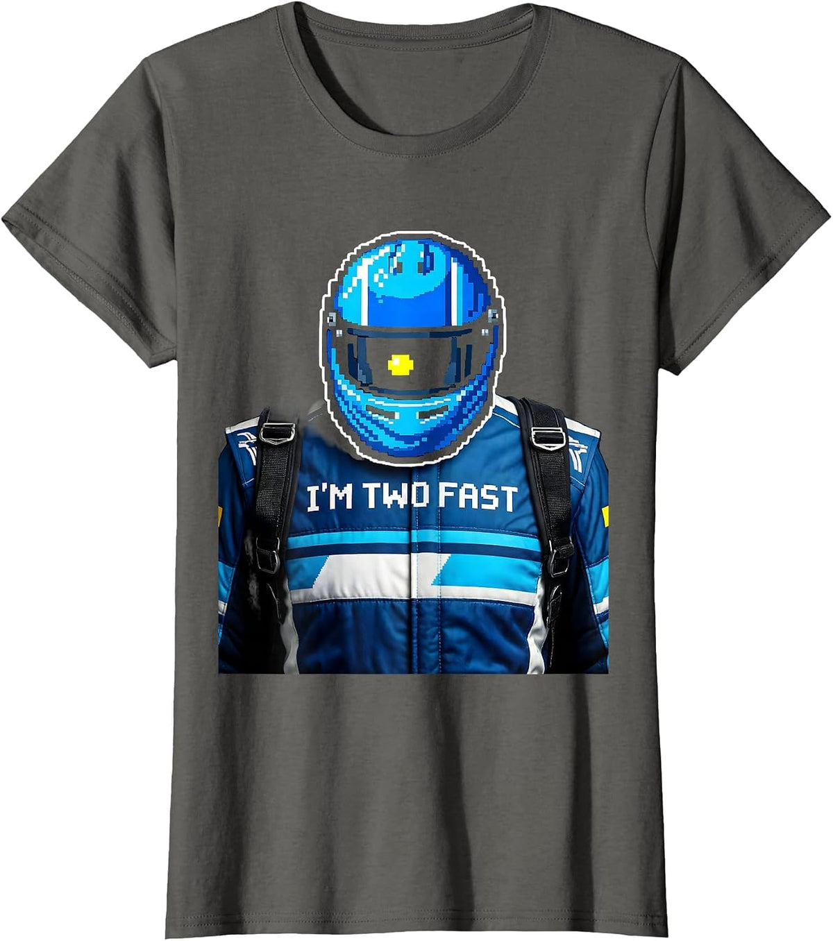 Women's I'm Two Fast Pixel Art Race Car Family Birthday Matching T-Shirt - Asphalt Grey