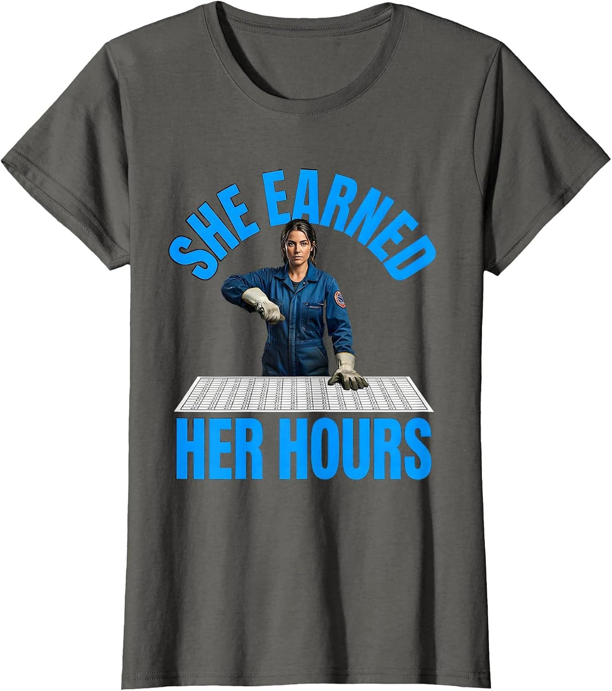 Women's She Earned Her Hours Union Strong Labor Day Worker Pride T-Shirt - Asphalt Grey