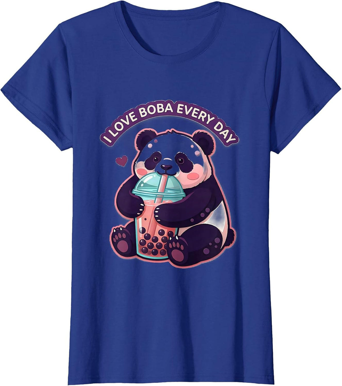 Women's I Love Boba Every Day Cute Kawaii Panda Anime Boba Tea Lover T-Shirt - Royal Blue