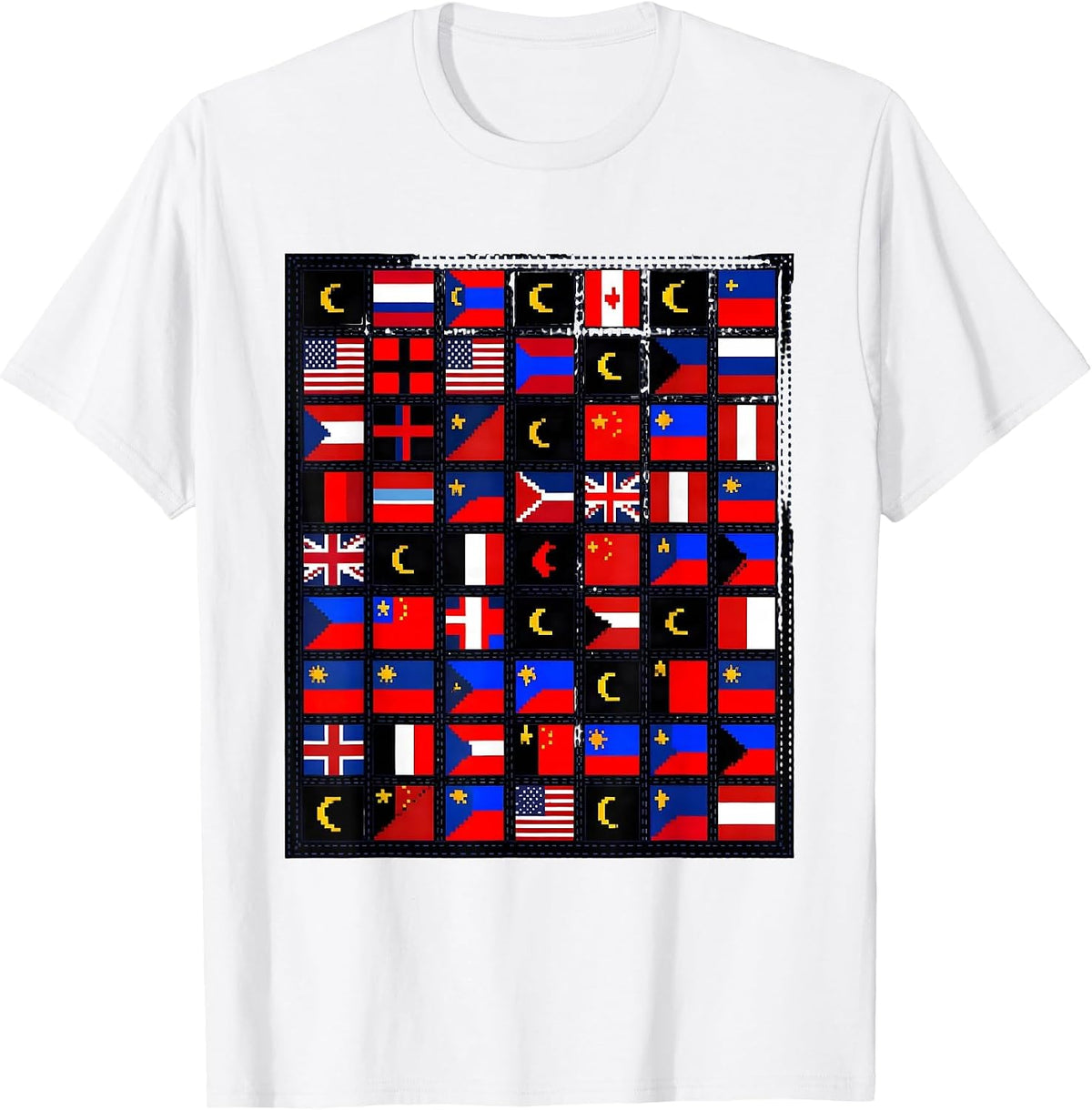 Men's World Flags Pixel Art Global Unity Mosaic Travel Gift T-Shirt - White