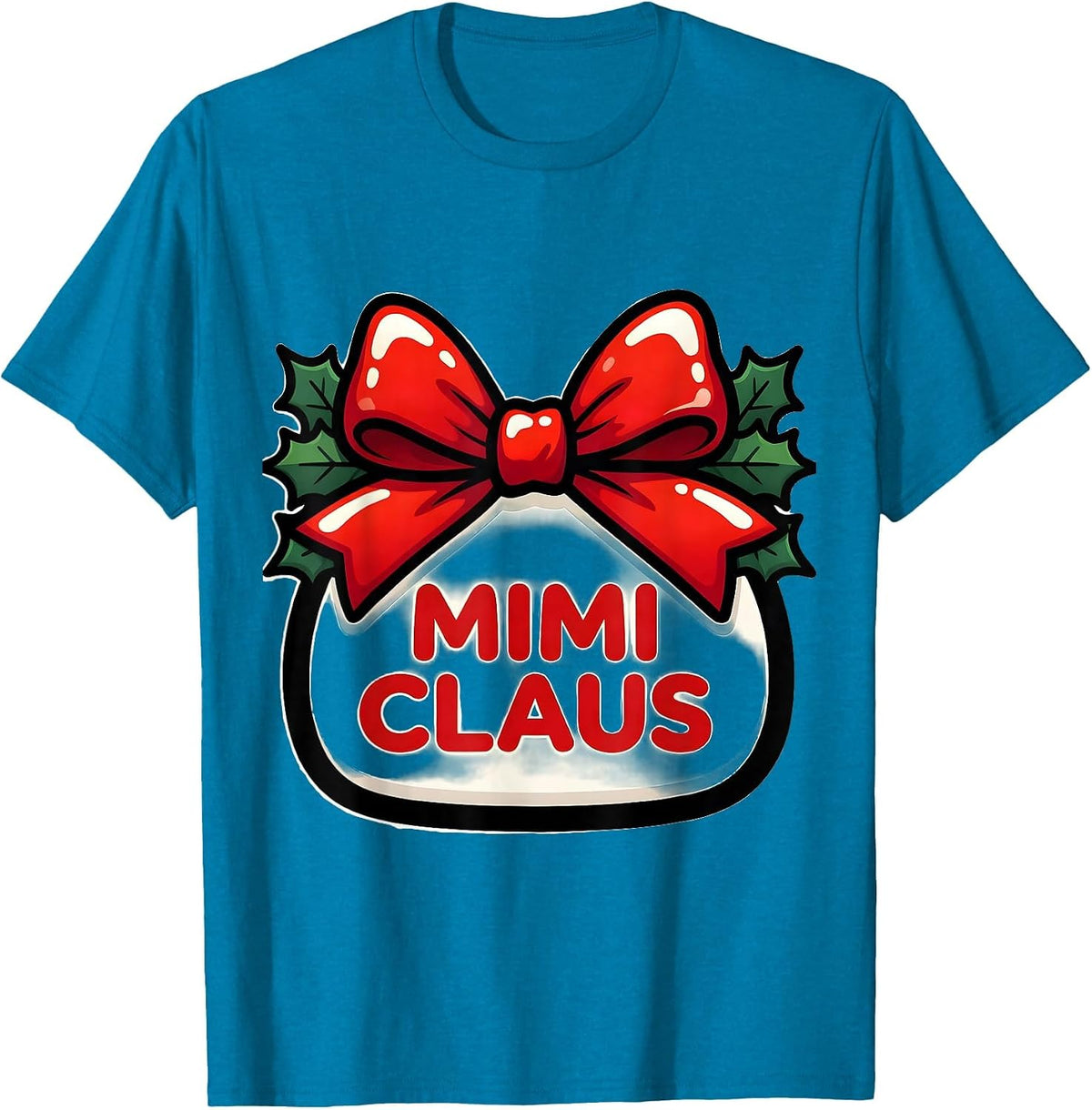 Mimi Claus Bright Cartoon Christmas Family Matching Pajama T-Shirt - Sapphire Blue